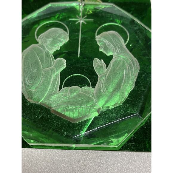 Amsun Ind. Nativity Manger Scene 1977 Acrylic Vintage Christmas Tree Ornament - Picture 2 of 5